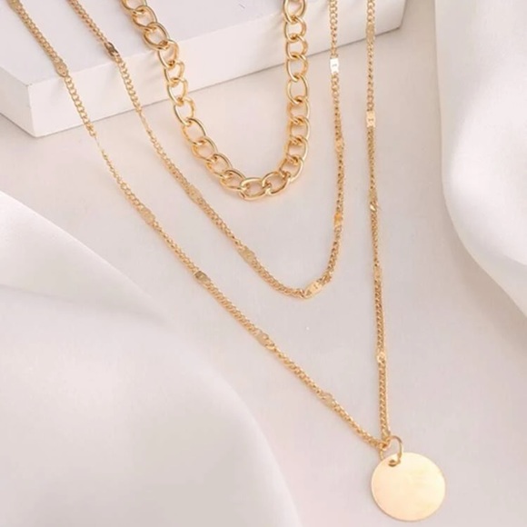 NEW Charm Multiple Layer Necklace Gold 14k Plated - Picture 4 of 4